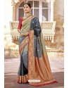 Grey And Multi Traditional Designer Banarasi Silk Saree