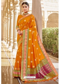 Mustard Traditional Designer Banarasi Silk Saree