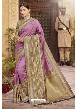 Light Pink Traditional Designer Banarasi Silk Saree