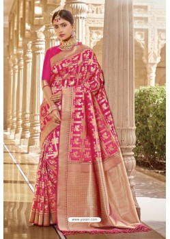 Latest Rani Pink Party Wear Designer Banarasi Silk Saree