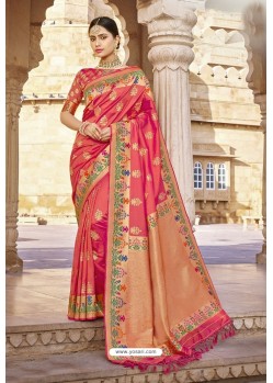 Two Tone Pink Traditional Designer Banarasi Silk Saree