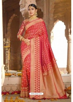 Crimson Silk Designer Jacquard Worked Silk Saree