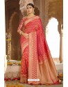 Crimson Silk Designer Jacquard Worked Silk Saree