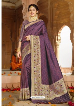 Purple Silk Designer Jacquard Worked Silk Saree