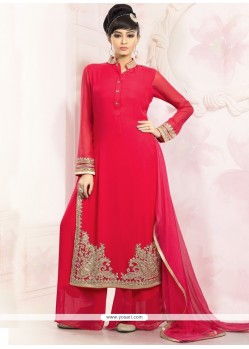 Attractive Faux Georgette Red Designer Palazzo Salwar Suit