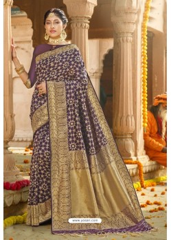 Fantastic Purple Silk Designer Jacquard Worked Silk Saree