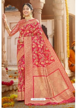 Rani Pink Silk Designer Jacquard Worked Silk Saree