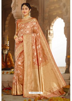 Light Orange Silk Designer Jacquard Worked Silk Saree