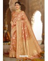 Light Orange Silk Designer Jacquard Worked Silk Saree