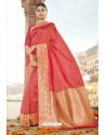 Beautiful Crimson Silk Designer Jacquard Worked Silk Saree