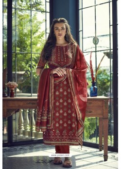 Maroon Pure Heavy Chanderi Silk Designer Straight Suit