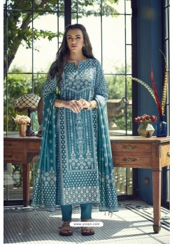 Turquoise Pure Heavy Chanderi Silk Designer Straight Suit