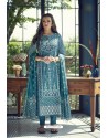 Turquoise Pure Heavy Chanderi Silk Designer Straight Suit