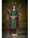 Dark Green And Purple Heavy Chanderi Silk Designer Straight Suit