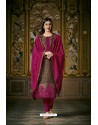 Brown And Pink Heavy Chanderi Silk Designer Straight Suit