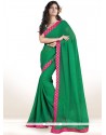 Engrossing Lace Work Teal Faux Chiffon Casual Saree