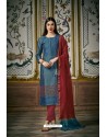 Blue And Pink Heavy Chanderi Silk Designer Straight Suit