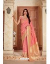 Peach Designer Traditional Wear Banarasi Soft Silk Saree