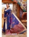 Royal Blue Designer Pure Linen Silk Saree