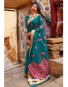 Teal Designer Pure Linen Silk Saree