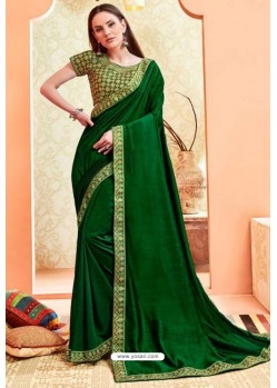 Dark Green Party Wear Vichitra Silk Saree