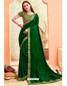 Dark Green Party Wear Vichitra Silk Saree