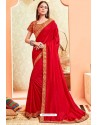 Red Party Wear Vichitra Silk Saree