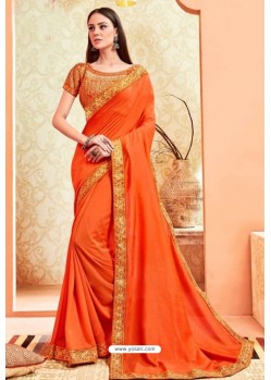 Orange Party Wear Vichitra Silk Saree
