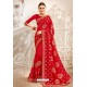 Red Sana Silk Partywear Embroidered Saree