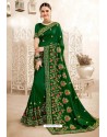 Dark Green Sana Silk Partywear Embroidered Saree