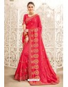 Rani Pink Sana Silk Partywear Embroidered Saree
