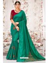 Teal Designer Sana Silk Party Wear Saree