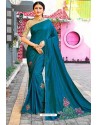 Teal Blue Designer Sana Silk Party Wear Saree