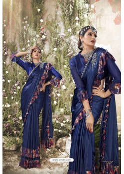 Navy Blue Latest Party Wear Imported Lycra Saree