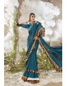 Teal Blue Latest Party Wear Imported Lycra Saree