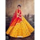 Yellow And Red Designer Malbhari Silk Zari Worked Lehenga Choli