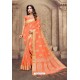 Orange Linen Designer Party Wear Saree