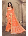 Orange Linen Designer Party Wear Saree