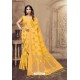 Yellow Linen Designer Party Wear Saree