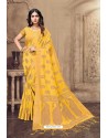 Yellow Linen Designer Party Wear Saree