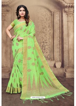 Green Linen Designer Party Wear Saree