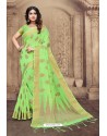 Green Linen Designer Party Wear Saree