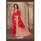 Red Linen Designer Party Wear Saree