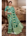 Turquoise Cotton Silk Latest Designer Saree