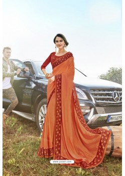 Orange Latest Designer Party Wear Silk Saree