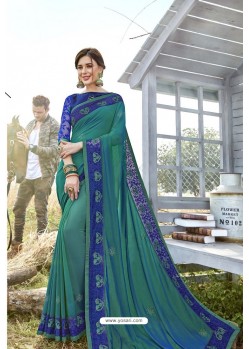 Teal Latest Designer Party Wear Silk Saree