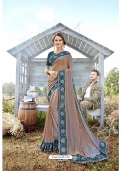 Beige Latest Designer Party Wear Silk Saree