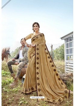 Gold Latest Designer Party Wear Silk Saree