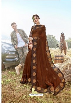 Coffee Latest Designer Party Wear Silk Saree