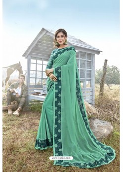 Aqua Mint Latest Designer Party Wear Silk Saree